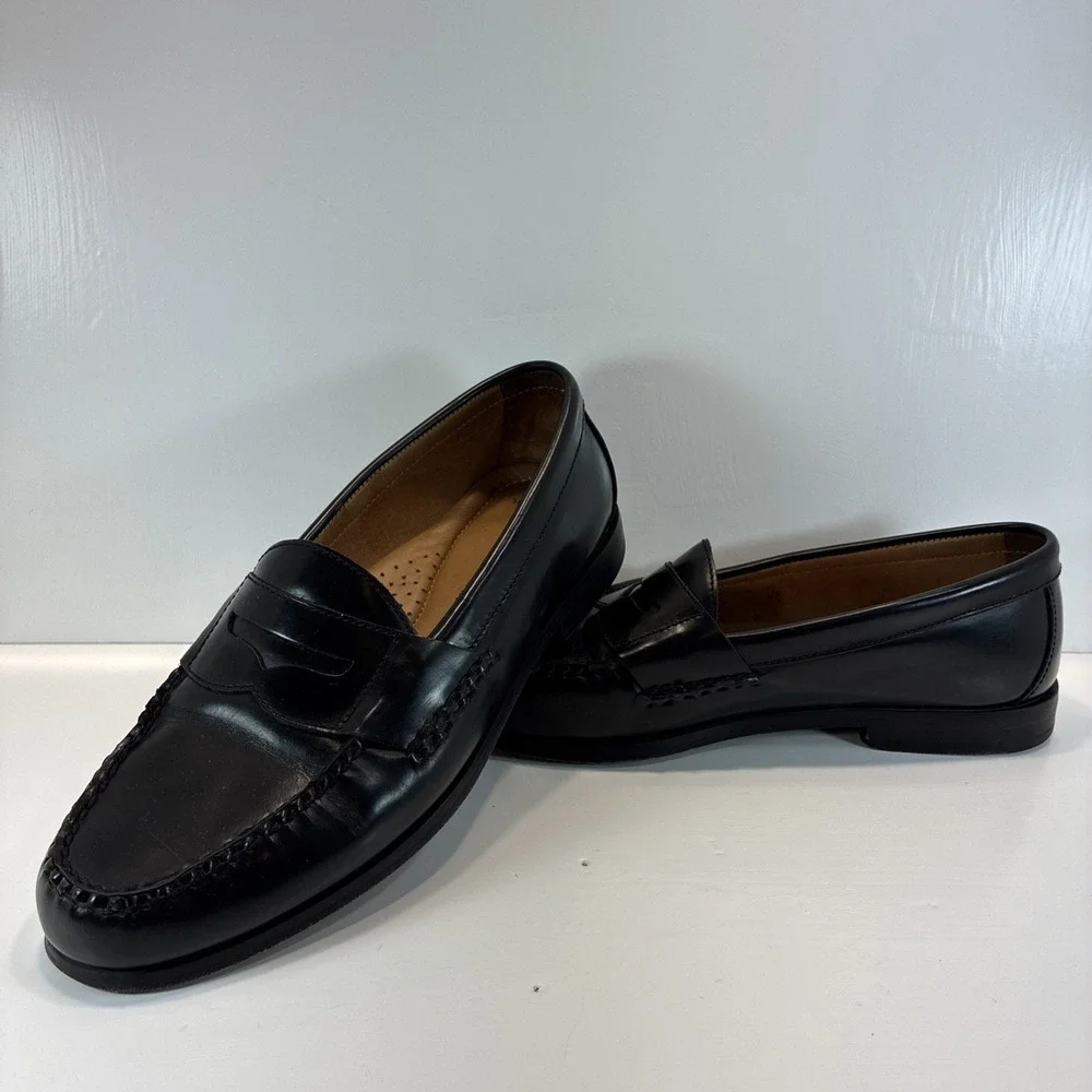 Men's 10 M Leather Shoes Johnston & Murphy Penny Loafer Shoes Black 15-1091 GUC